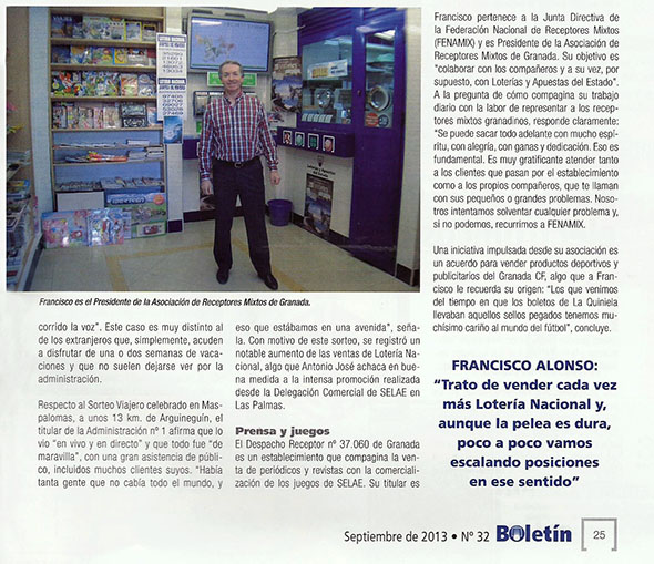 ENTREVISTA A FRANCISCO ALONSO, PRESIDENTE DE LA ASOCIACIÓN DE GRANADA EN EL BOLETÍN DE SELAE