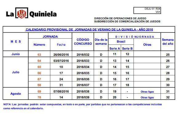 Calendario de Verano La Quiniela