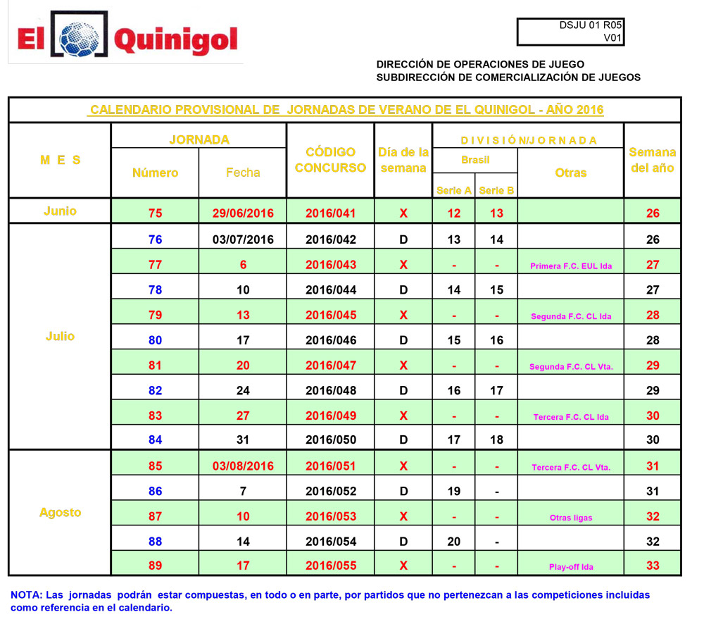 Calendario de Verano de El Quinigol