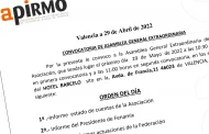 Convocatoria de la Asamblea General de Valencia - APIRMO