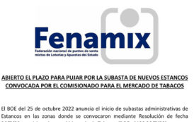 ABIERTO EL PLAZO PARA PUJAR POR LA SUBASTA DE NUEVOS ESTANCOS CONVOCADA POR EL COMISIONADO PARA EL MERCADO DE TABACOS